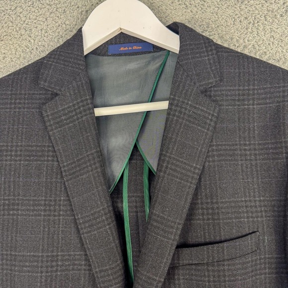 James Campbell Blazer Mens 42R Charcoal Plaid Wool Filarte Lanificio Sport Coat - Picture 2 of 14